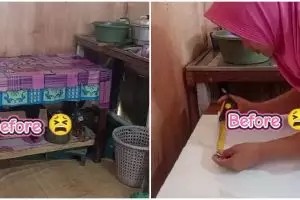 Dari buluk jadi estetik serba pink, 9 potret makeover dapur ini cuma andalkan wallpaper