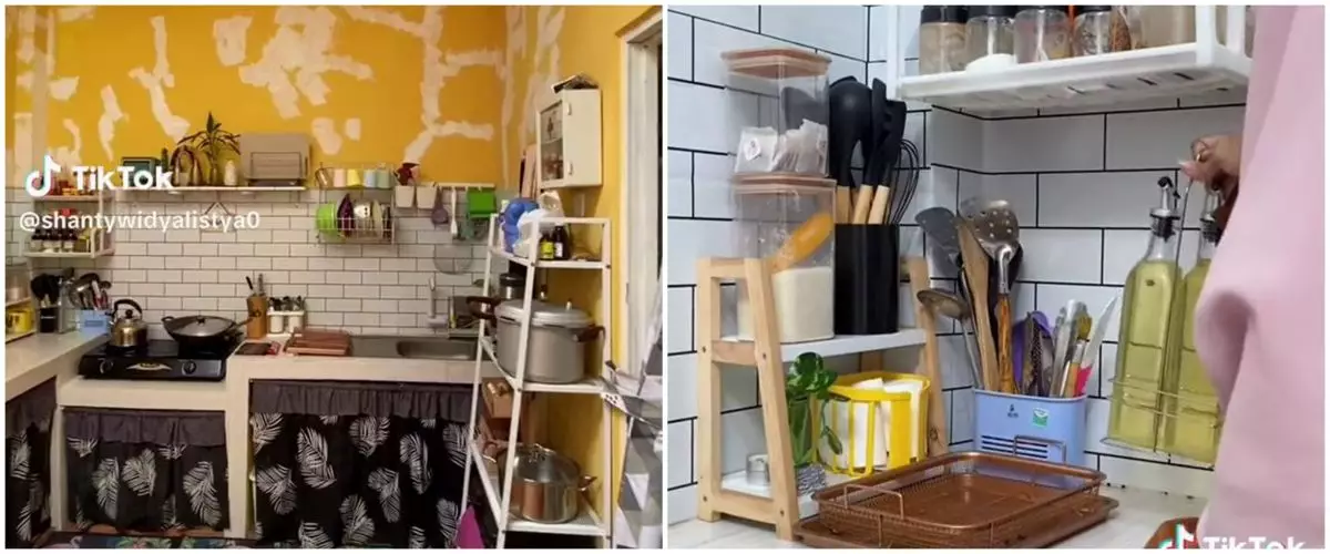 Bukti makeover tak butuh mahal, 9 potret dapur berdinding rusak tanpa lemari dan kabinet jadi estetik
