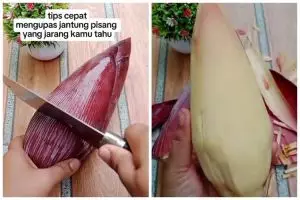 Tanpa dikupas satu-satu, ini trik bersihkan kelopak jantung pisang agar hemat waktu cuma butuh 1 menit