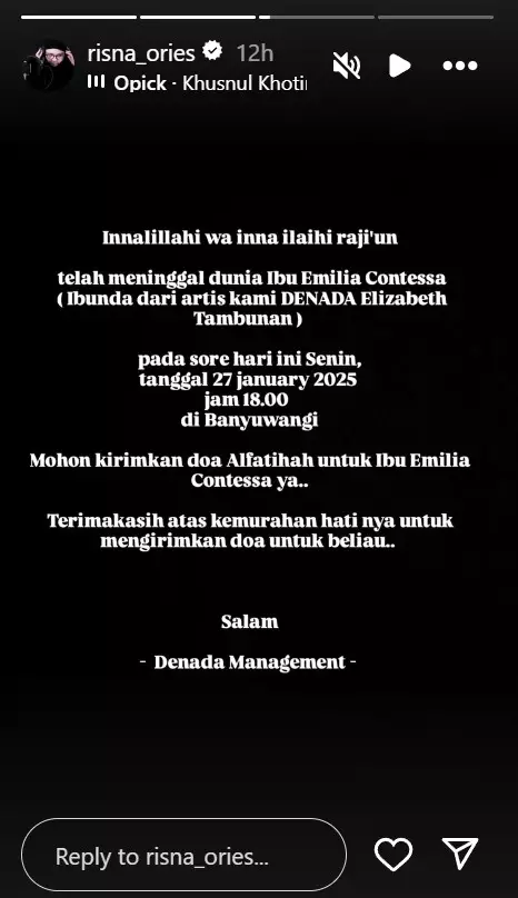 emilia contessa meninggal dunia © 2025 Instagram