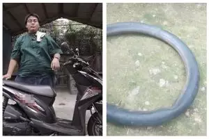 Trik menambal ban ala bapak-bapak ini unik cuma pakai 1 bahan dapur, tanpa dibakar api layaknya tukang