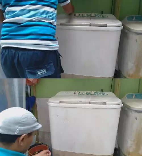 bersihkan noda membandel badan mesin cuci © YouTube