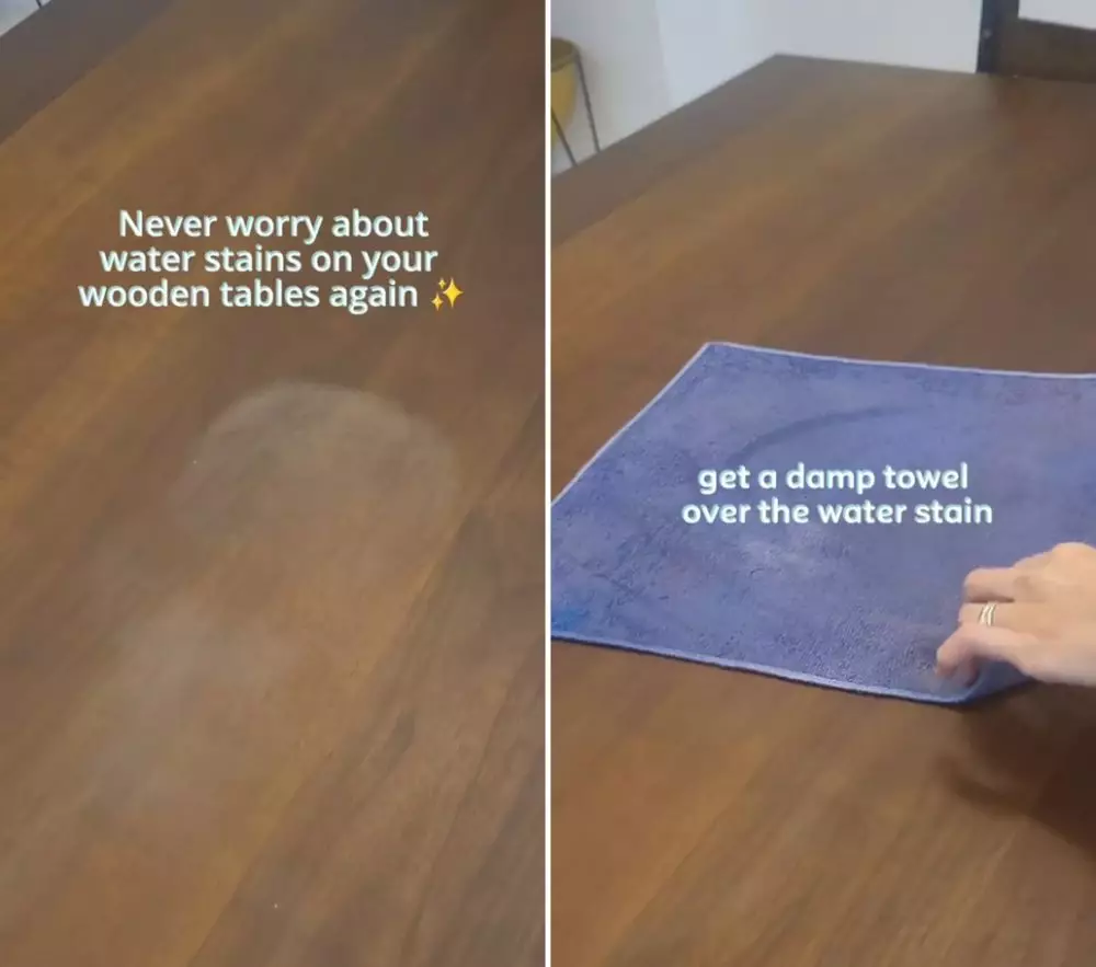 bersihkan noda air gelas di meja kayu © 2025 TikTok