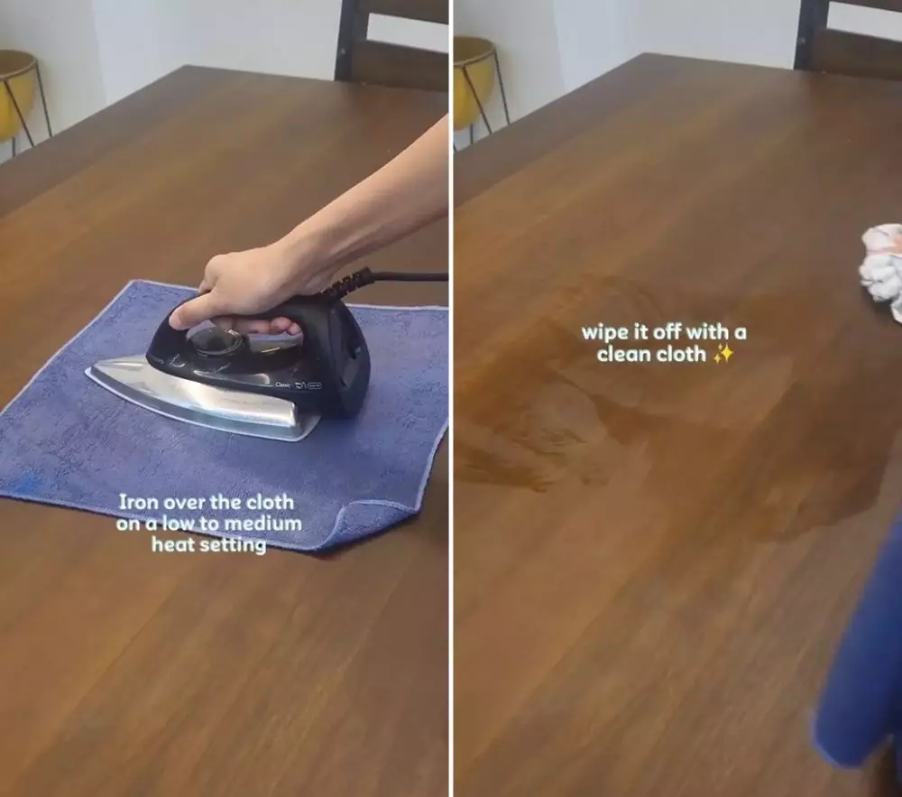 bersihkan noda air gelas di meja kayu © 2025 TikTok