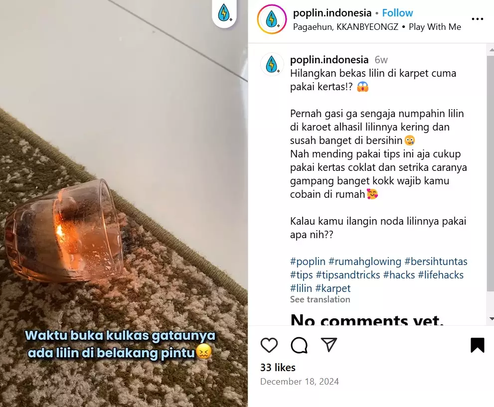 cara membersihkan tumpahan lilin di karpet © Instagram cara membersihkan tumpahan lilin di karpet © Instagram