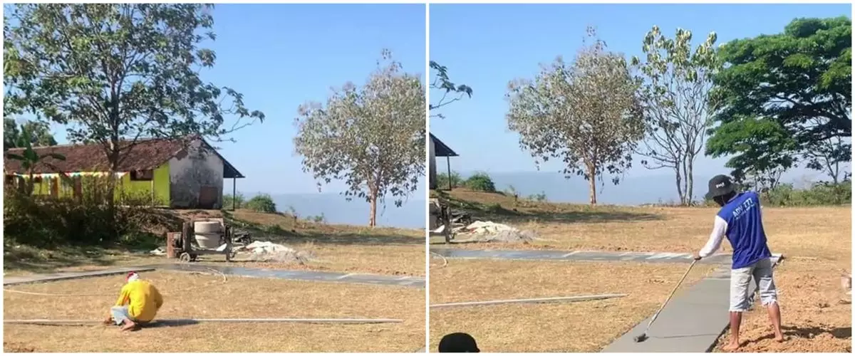 Aksi pria saat ngecor jalan ini bikin tepuk jidat, definisi kerja keras berujung sia-sia