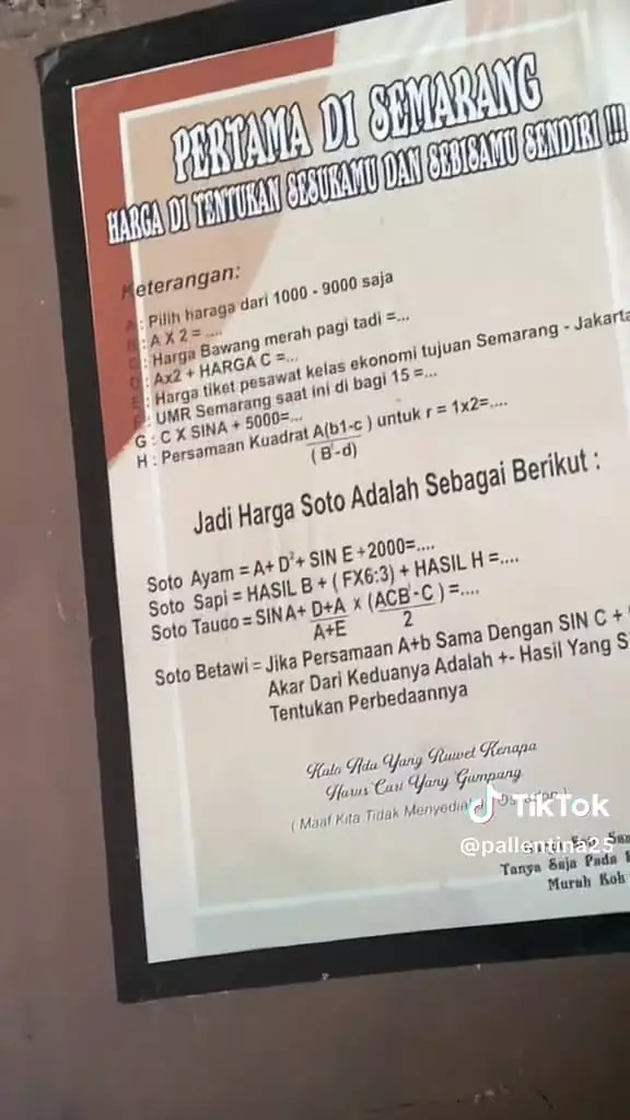 Tulisan menu serasa soal matematika © TikTok Tulisan menu serasa soal matematika © TikTok