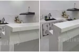 Rumah subsidi tipe 30 ini mewah tanpa kitchen set, intip 11 potret dapur pakai mini bar desain elegan