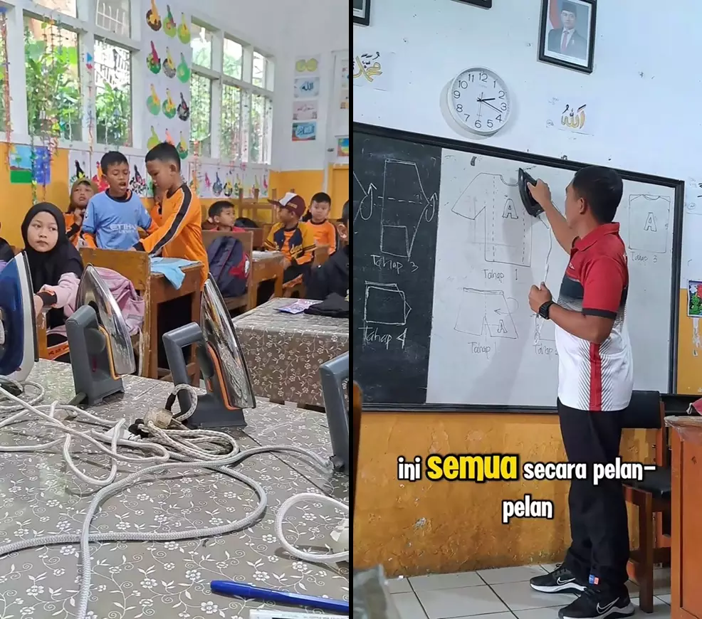 guru olahraga ajarkan murid nyetrika dan lipat pakaian © 2025 TikTok