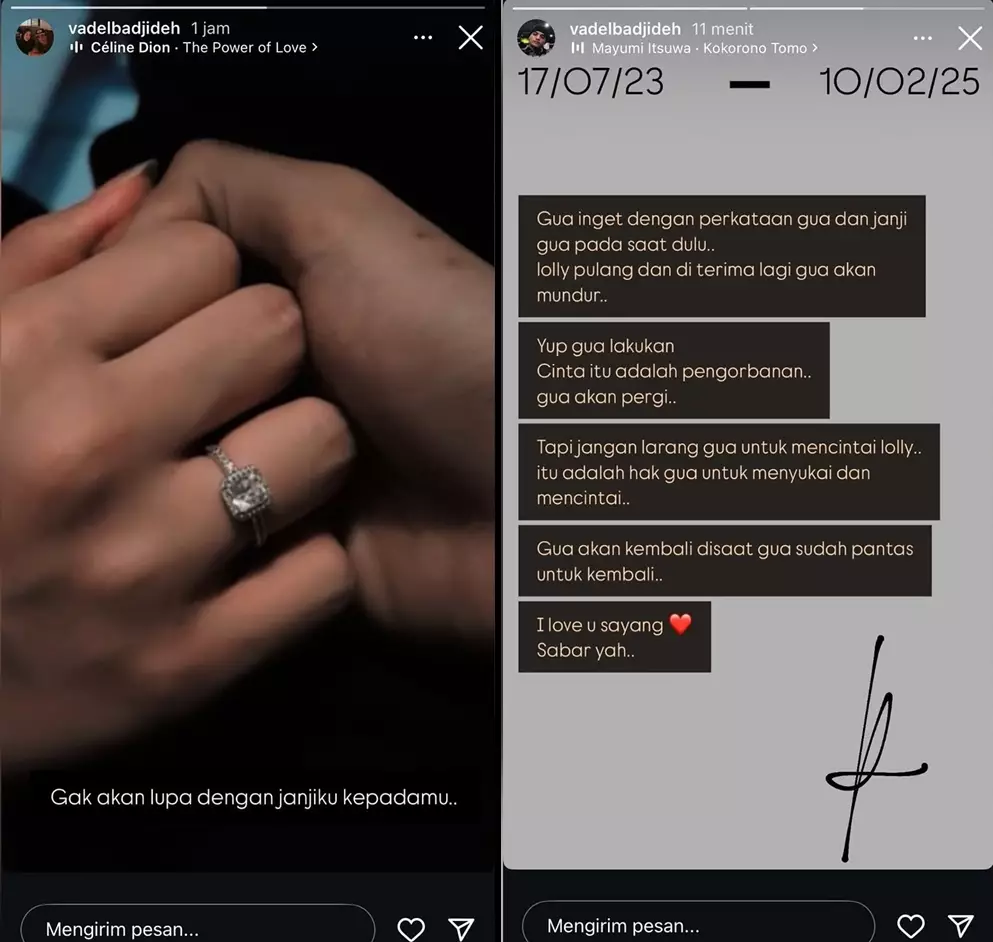 reaksi vadel tanggapi lolly sudah sadar  © 2025 Instagram