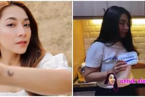 Dekorasi cermin bikin ruangan kian luas, 9 potret dapur Dinda Kirana dengan kabinet kamuflase