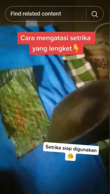 Trik usir noda lengket setrika pakai daun © TikTok Trik usir noda lengket setrika pakai daun © TikTok