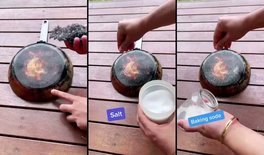 trik bersihkan pantat wajan berkerak gosong tanpa sitrun © 2025 TikTok
