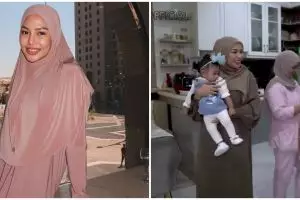 Terlihat mewah ada meja dari granit, intip 9 potret dapur Dara Arafah desainnya serba abu-abu