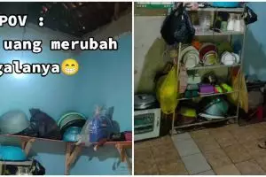 Dapur kumuh tak terawat dimakeover jadi estetik ada mini bar, 9 potretnya sampai dikira beda tempat