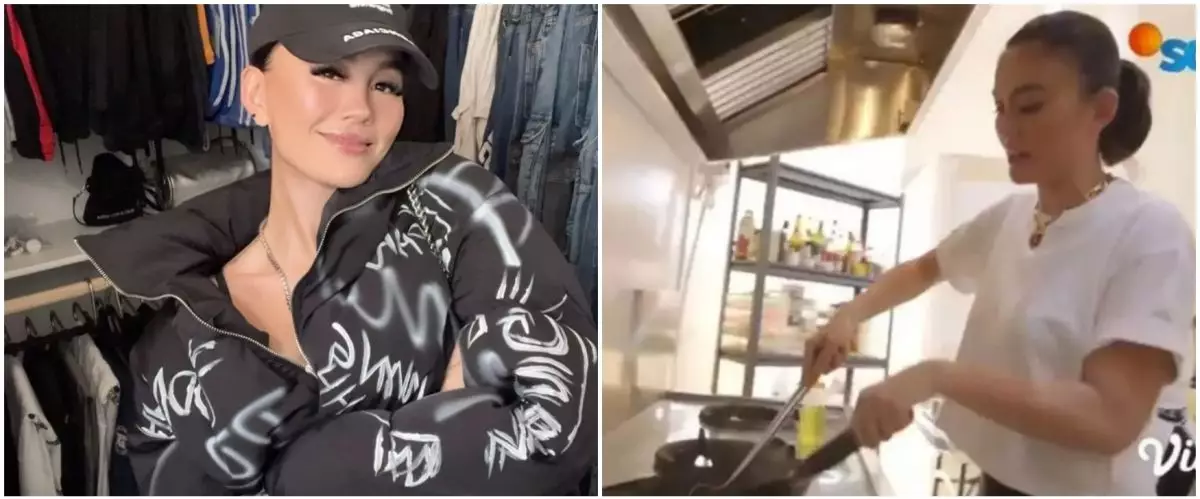 9 Potret rumah Agnez Mo di Jakarta interiornya minimalis serba putih, area dapurnya mirip di restoran