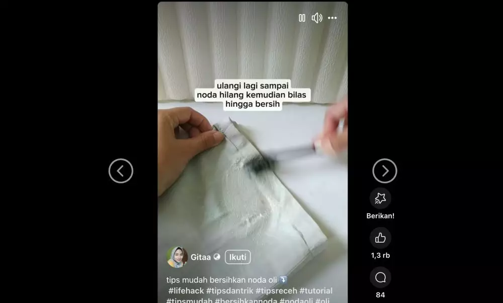 trik bersihkan noda oli di baju putih Facebook/@gita.gital.33