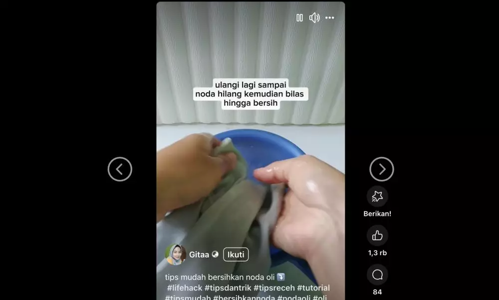 trik bersihkan noda oli di baju putih Facebook/@gita.gital.33