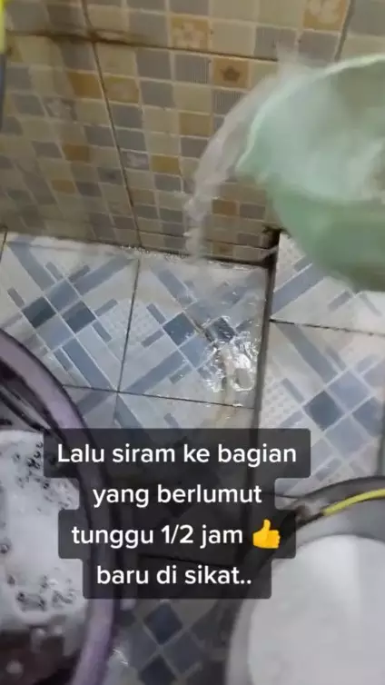 Trik praktis hilangkan lumut lantai kamar mandi © TikTok