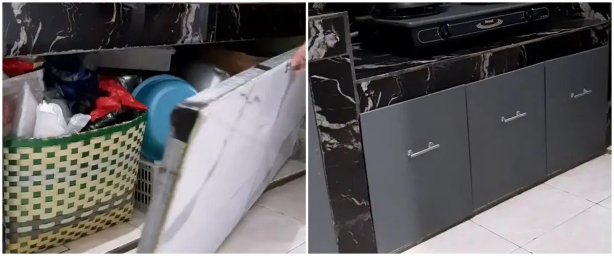 9 Potret makeover rak kolong dapur cuma pakai barang bekas, bukti renovasi kitchen set tak harus mahal