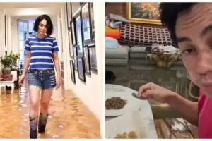 6 Seleb ini rumahnya pernah kebanjiran, Baim Wong santai santap sahur saat air menggenangi rumah