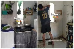 Belum ada area masak, 9 potret makeover dapur sementara di rumah subsidi ini estetik bikin betah masak