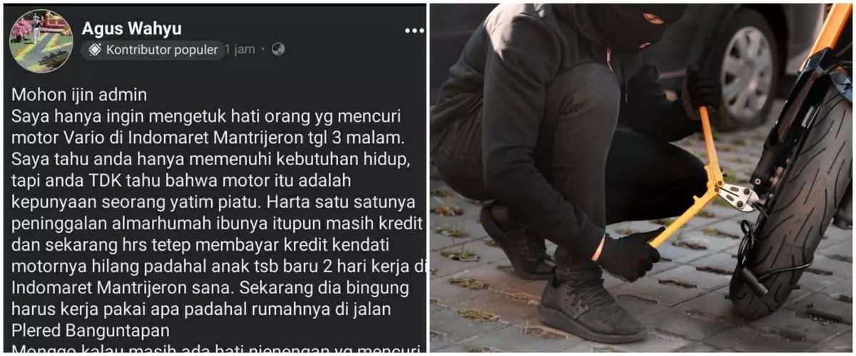 Motor peninggalan ibu dicuri saat kerja, maling ini lakukan hal tak terduga buat korban