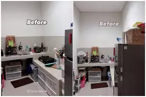 11 Transformasi dapur 2 x 2,5 ala Japandi ini fungsional, solusi simpan barang banyak tanpa berantakan