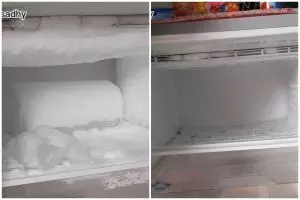 Trik mudah agar bunga es pada kulkas bisa rontok dalam waktu 10 menit, gunakan 1 bahan sederhana