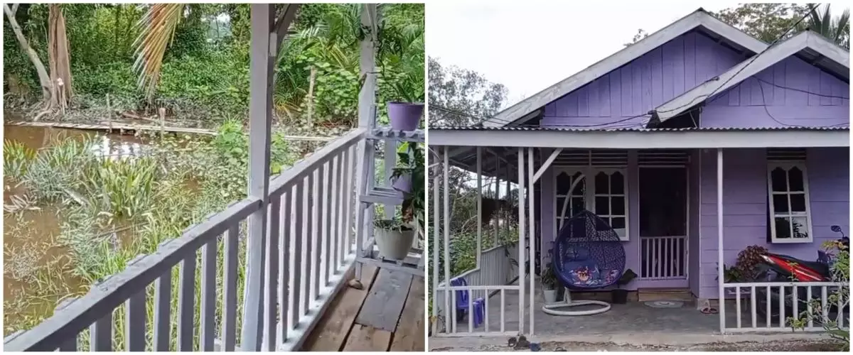Desainnya favorit emak-emak, begini 13 potret rumah panggung serba ungu yang letaknya di atas rawa