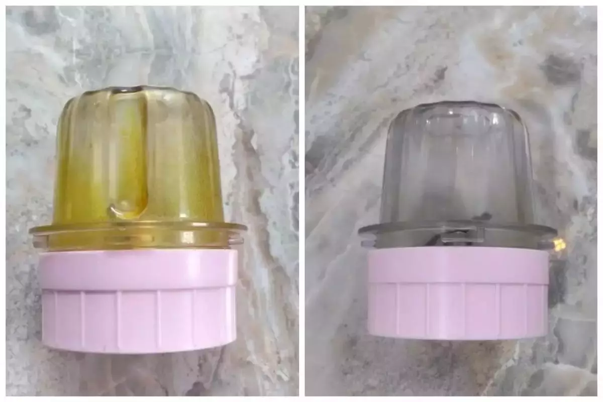blender jar before and after cleaning turmeric stains
