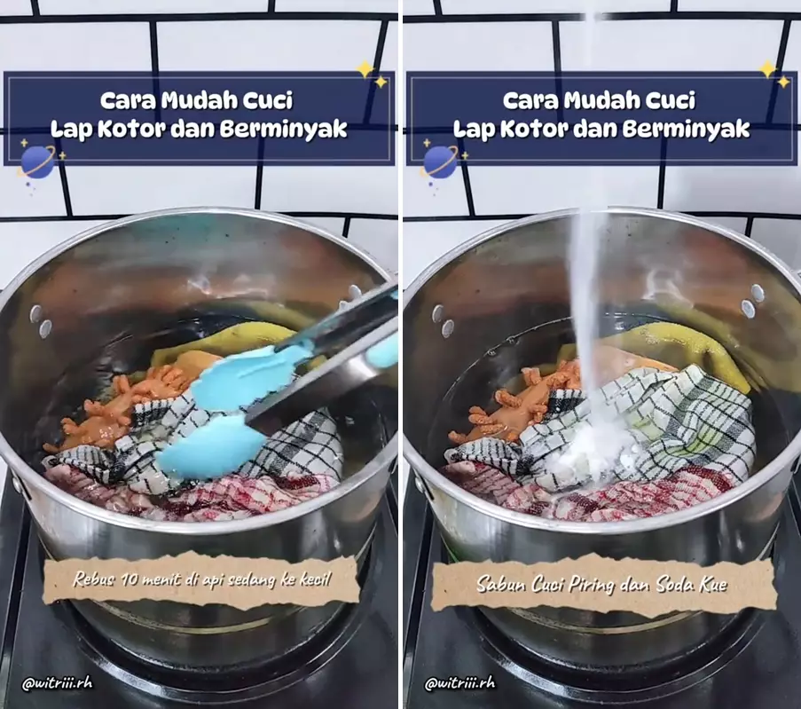 cuci lap kotor karena minyak pakai baking soda © 2025 TikTok