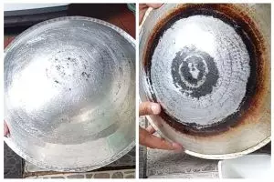 Trik atasi pantat wajan berkerak hitam jadi kinclong dan kesat lagi tanpa baking soda atau sitrun