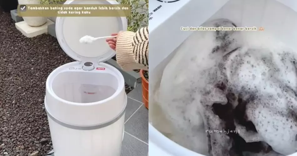 Trik mencuci handuk agar semakin bersih dan nggak kaku © TikTok