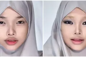 Wanita berhijab mirip Fuji ini recreate makeup ala Jennie Blackpink, hasilnya mirip pol