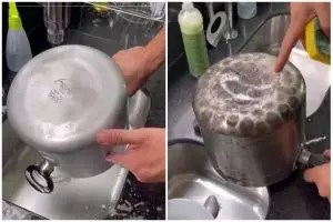 Trik bersihkan noda gosong di pantat panci pakai tambahan 1 bahan minuman, tak digosok cuka dam sitrun