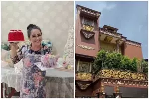 Viral rumah Mak Nonon juragan kayu mantan perias mayat yang bernuansa emas, menyala pol, 9 potretnya
