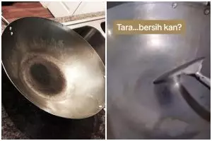 Trik bersihkan kerak gosong di wajan tanpa digosok atau direndam semalaman, cuma pakai 1 ampas dapur