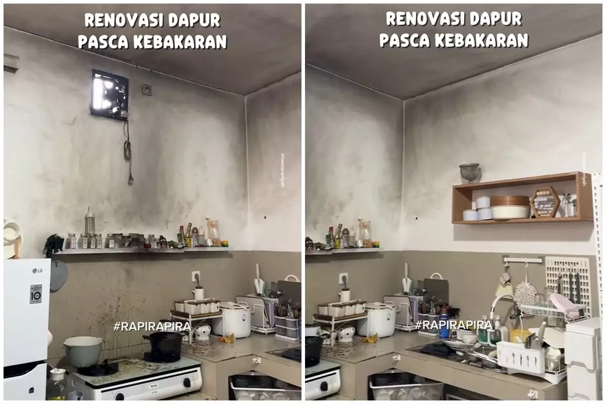 Tampilan dapur usai kebakaran bikin nyesek, 9 potretnya usai makeover jadi estetik pas buat ngonten