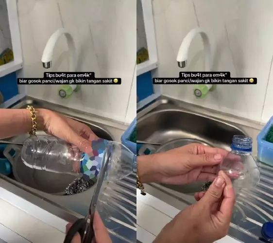 trik kreatif emak-emak bikin pelindung tangan © TikTok