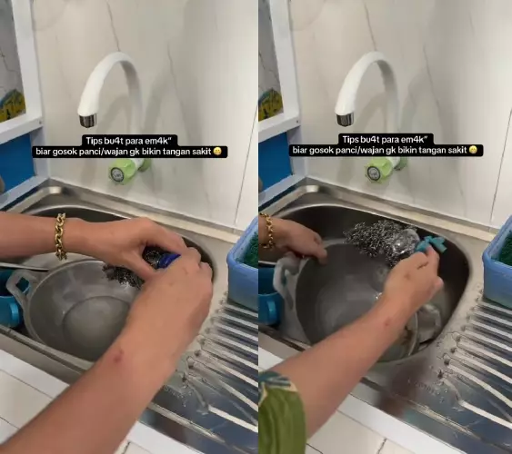 trik kreatif emak-emak bikin pelindung tangan © TikTok