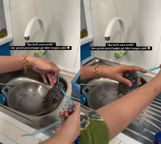 trik kreatif emak-emak bikin pelindung tangan © TikTok