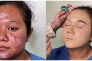 Transformasi makeup wanita berjerawat jadi pengantin Jawa ini hasilnya halus samarkan tekstur