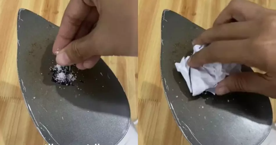Bersihkan noda plastik yang lengket pada setrika © TikTok Bersihkan noda plastik yang lengket pada setrika © TikTok