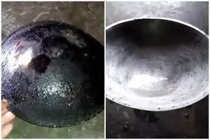 Trik mudah bersihkan kerak tebal di pantat wajan, cuma pakai tambahan 1 bumbu masakan
