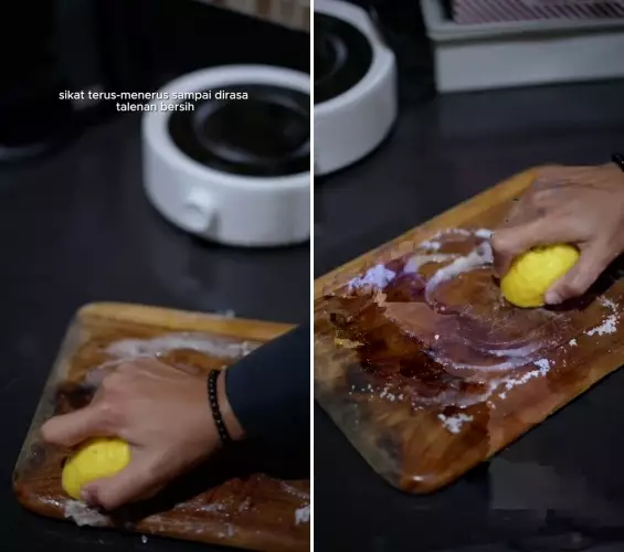 cuci talenan kayu pakai lemon dan garam © 2025 TikTok