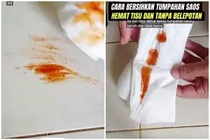 Trik bersihkan tumpahan saus di lantai tanpa dipel sabun, cuma butuh 1 alat dapur