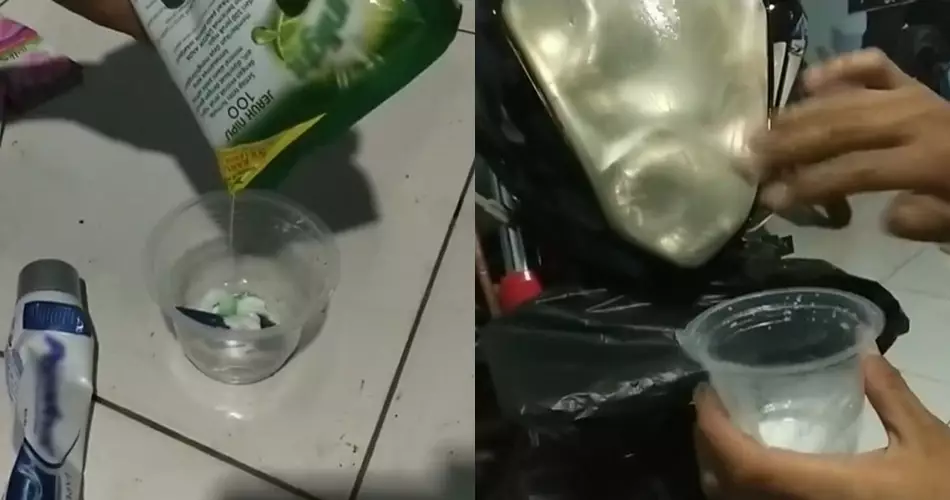 Trik bapak-bapak bersihkan kaca lampu motor kuning © YouTube
