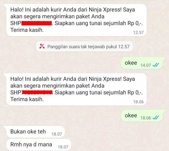 jawaban customer ditanya alamat kurir © 2025 X