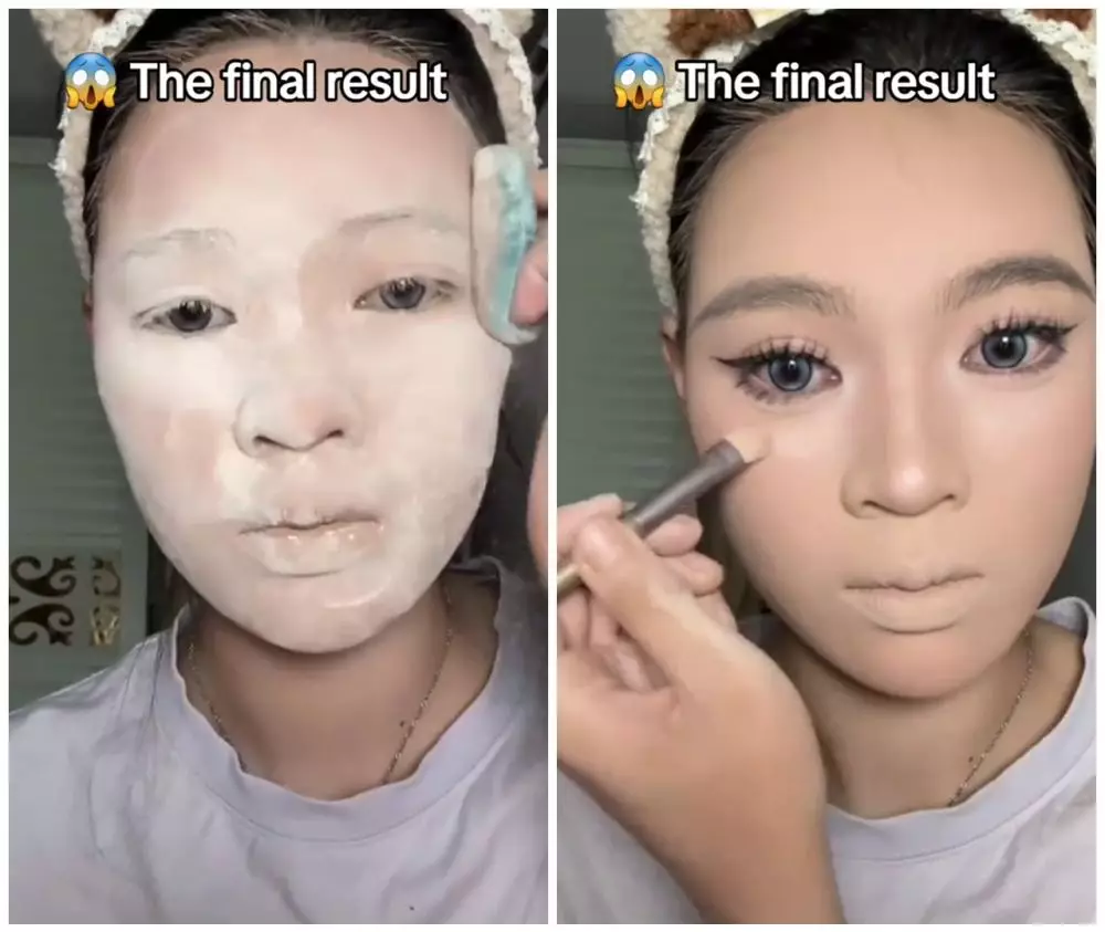 transformasi makeup pakai 1 tube foundation © TikTok